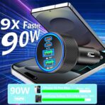Car Charger USB C, KYOHAYA 90W 4-Port Dual USB-C & USB-A Power Cigarette Lighter Adapter PD/QC Type C Car Charger Fast Charging for iPhone 17 Pro 17 Pro Max 16 15 14 13 12 11/Galaxy S26 S25/Pixel/iPad - Image 2