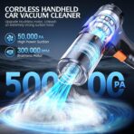 Cordless Handheld Car Vacuum Cleaner, 50,000Pa High-Power Brushless Motor, Rechargeable Dust Buster with 2 Batteries & Charger, 6-in-1 Portable Vacuum Cleaners for Home, Pet Hair, Bright Black - Image 2