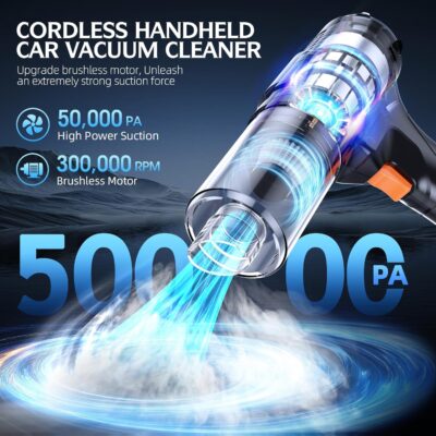 Cordless Handheld Car Vacuum Cleaner, 50,000Pa High-Power Brushless Motor, Rechargeable Dust Buster with 2 Batteries & Charger, 6-in-1 Portable Vacuum Cleaners for Home, Pet Hair, Bright Black - Image 2