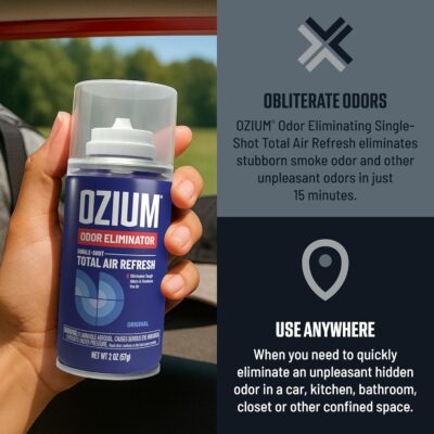 OZIUM Air Freshener Odor Eliminator, 2oz Single Shot Total Air Refresh & Car Air Freshener – Carbon Black – 4 Pack - Image 3