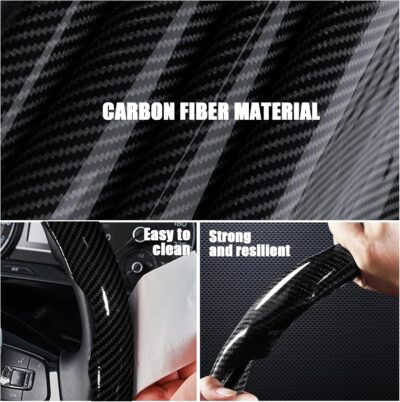 Car Steering Wheel Cover, 3 Piece Bright Carbon Fiber Steering Wheel Covers, Non-Slip Steering Wheel Cover Protector, Great Grip, Universal Car Accessories Decoration for 14.5-15 inch (Black) - Image 4