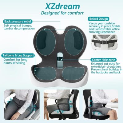 Ergonomic Seat Cushion,Office Chair Cushion with Lumbar Support Pillow,Car Orthopedic Seat Cushions,Designed for Sciatica,Tailbone,Back Pain Relief,for Office,Car,Truck,Home,Desk Chair - Image 3