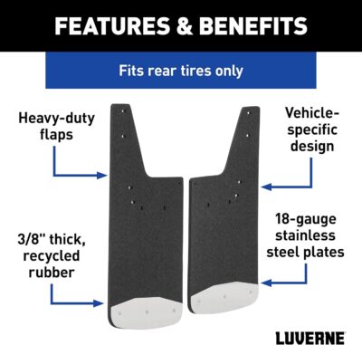 Luverne 251451 Rear 12-Inch x 23-Inch Textured Rubber Mud Guards, Select Chevrolet Silverado, GMC Sierra 2500, 3500 HD, 2 Flaps - Image 3