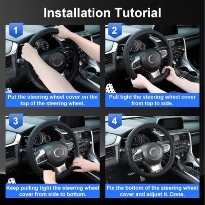 JUSTTOP Car Steering Wheel Cover,14.5"-15" Leather Steering Wheel Cover,Diamond Checkered Design Wheel Protector for Men Women,Anti-Slip Car Accessories,Fits Most Vehicles (Black) - Image 6