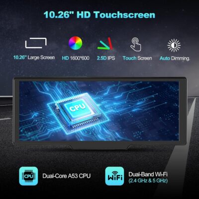 Portable Apple CarPlay Screen for Car, 10.26“ Wireless CarPlay & Android Auto Touch Screen Voice Control Navigation, 4K Dash Cam & 1080P Backup Camera DVR Recording Plug & Play for Car Truck - Image 6