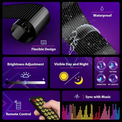 2026 Upgrade Custom LED Sign for Car, DIY LED Eye for Car Windows, Flexible Programmable U-BER Sign Bluetooth App & Remote Control Custom Text Messages Huge Bright Advertising Signs (7'' x 3'') - Image 5