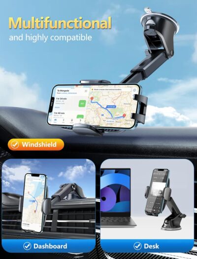 Phone Holder Mount for Car [Strong Suction] Hands-Free Universal Cell Phone Mounts for Dashboard/Windshield, 360° Rotation Extendable Mobile Car Holder for Smartphones - Image 4