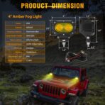 Auxbeam LED Amber Fog Light, 4Inch 60W Led Driving Offroad Lights Pod Super Bright with Wiring Harness Kit Yellow Flood Beam Pod Light for Truck SUV ATV UTV Jeep Wrangler Motorcycle - Image 5
