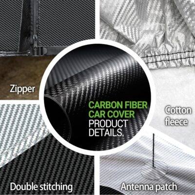 Car Cover, Carbon Fiber Luxury All Weather Protection Car Covers for Automobiles, Full Exterior Cover with Zipper, Outdoor Car Cover Sun UV Rain Snow Wind Protection, Sedan C3 171"-185" - Image 4