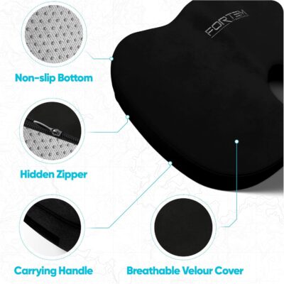 FORTEM Seat Cushion, Office Chair Cushion, Lumbar Support Pillow for Office Chair, Memory Foam Sciatica Coccyx Tailbone Pressure Pain Relief, Car Sitting Pad, Washable Non Slip - Image 4