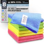 Turkish Microfiber Cleaning Cloth of 4 Colors | 20% Polyamide for Elevated Liquid Suction | Must Have Drying Supply for Kitchen and Home Accessories | Rags with Reinforced Edges, Pack of 8