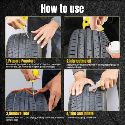 Tire Repair Kit, 33Pcs Heavy Duty Tire Plug Kit, Universal Tire Repair Tools to Fix Punctures and Plug Flats Patch Kit for Cars, Motorcycles, Atvs, Tractors, Etc - Image 4