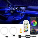 USB Car LED Lights, Interior Car Lights Strip with APP and RF Remote Control, 2 in 1 Ambient Lighting with 157 inches Fiber Optic Music Sync Simple Installation EL Wire Lights (2 in 1/157 inches)
