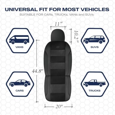 Skechers Men’s Seat Covers, Air-Cooled Memory Foam Car Seat Covers Front Seats, Airbag Compatible,Universal Fit for Most Cars, SUVs, Vans and Trucks,Black - Image 5