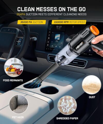 Car Vacuum Portable Cordless, 35000PA High Power Suction & Blower, Wireless Handheld Vacuum Cleaner for Car, Home, Office, Pet(Abyssal Black) - Image 4