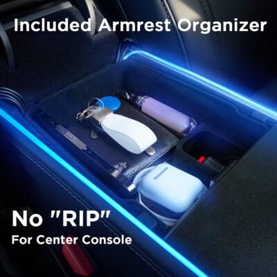 Nestour Interior Car Neon Lights Fit for Tesla Model 3 Y 2021 2022 2023 (Center Console+Dashboard+2 Foot Lights) with Armrest Organizer, Tesla Ambient Lighting, APP-Controlled RGB LED Strip Lights - Image 7