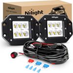 Nilight 2PCS 18W Flood Flush Mount LED Work Light Fog Lights Off Road Lights Driving Lights with Off Road Wiring Harness