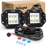 Nilight 2PCS 18W Flood Flush Mount LED Work Light Fog Lights Off Road Lights Driving Lights with Off Road Wiring Harness
