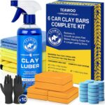 TEAWOO Clay Bars Kit, 6 Clay Bars & 20 PCS Lubricant Tablets, Complete Car Detailing Kit, Spray Bottle, Disposable Gloves and Microfiber Towels for Car Detailing Cleaning