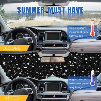 Moukeren 2 PCS Windshield Sun Shade for Car Foldable Window Covers for Car Accessories Reflect UV Sun Heat Protector for Universal Cars SUV Truck RV (Star Moon,31.75 x 28.75 Inch) - Image 3
