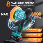 Cordless Car Buffer Polisher Kit with 2x21V Batteries, 6 Inch Car Polisher with 8 Variable Speed Max 6000RPM & 21 PCS Attachments, Buffer Polisher for Car Detailing, Sanding, Scratch Removing - Image 2