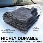 Large Car Drying Towel, 1300 GSM Professional Car Towel with Double Twisted Loop,Super Absorbent Large Microfiber Drying Towels for Cars, Trucks, SUVs - 20"x26", Gray - Image 2