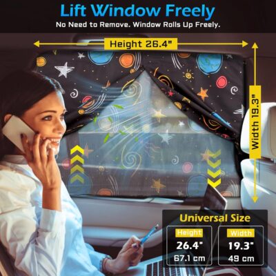 Car Window Shades, 2 Packs Magnetic car Sun Shade for Baby, Double Layers Magnetic Colourful Space Pattern for Full Covers/Half Shade Options, Window Curtains for Heat/UV Protection Sun Block Covers - Image 5
