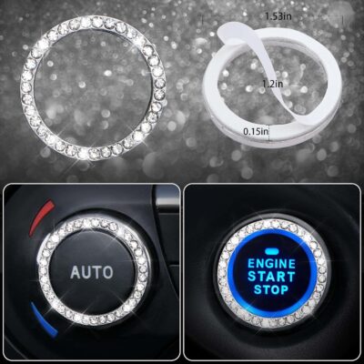 CAR PASS 23 PCS Bling Diamond Car Accessories Set for Women, Leather Seat Covers Full Set Sparkly Rhinestone15'' Steering Wheel Covers Shining Car Floor Mats Cute Aotumotive Interior Sets, Silver - Image 9