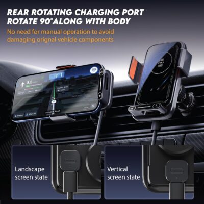 15W Wireless Car Charger & Auto Rotating Car Phone Holder MagSafe Compatible with LED Lights, Gesture Control Clamping, Auto Arm Opening, Built-In Battery, Dual Mount Options for Vent or Dashboard - Image 5