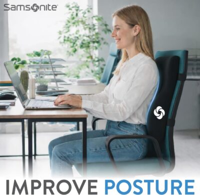 Samsonite Memory Foam Lumbar Support Pillow, Ergonomic Back Cushion for Office Chair, Gaming Chair, Automotive Full Back Support, Home Essentials for Sitting Comfort and Posture Relief, Black - Image 4