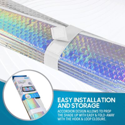 BDK Iridescent Mermaid, Hologram Foil, Chameleon Front Windshield Sun Shade, Double Bubble Accordion Folding Auto Sunshade for Car Truck SUV 58 x 27 Inch - Image 4