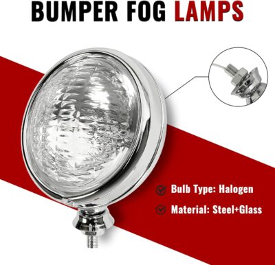 HECASA Pair Fog Lights Universal Fit 12 Volt 35 Watts Chrome Vintage Style Clear Lens Steel+Glass Adjustable Ball and Cup Mounting 2PCS - Image 7