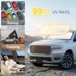 Car Sun Shade for 2019-2024 2025 2026 Dodge Ram 1500 Windshield Sun Shade, Sun Visor Windshield Screen Cover for Ram Front Window Sunshade Foldable Auto Interior Accessories UV Block to Keep Cool