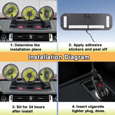 Triple-Head Fan for Car, Portable Car Fans for Vehicles Cars RV Vent with 360° Rotation Cigarette Lighter Plug - Image 8