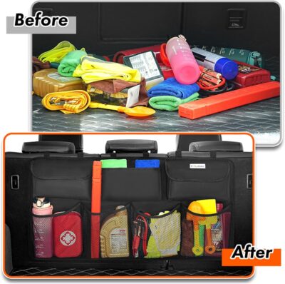 Car Trunk Organizer, Large Capacity Organizers and Storage, Equipped with 7 Durable Pockets, Hanging Trunk Organizer with Hook Side Strips, Sapce-saving Car Accessories Interior - Image 3