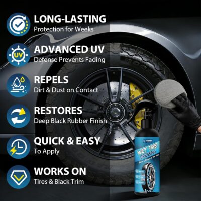 Tire Shine Spray – High Gloss Wet Look with UV Protection, Deep Black Finish for Tires & Trim, Long Lasting Car Tire Dressing for Cars Trucks SUVs Motorcycles RVs, 7oz - Image 2