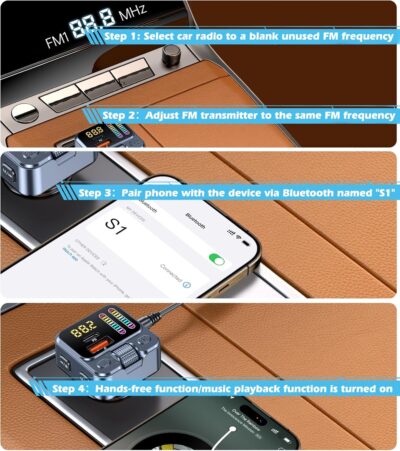 Bluetooth 5.3 Car Adapter with FM Transmitter & 42W PD Fast Charging, Wireless AUX/USB Music Receiver, Hands-Free Calls, Beat Sync LED Lights for Car Stereo, Compatible with All 12V-24V Vehicles - Image 9