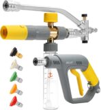 JOEJET Pressure Washer Gun with Mini Foam Cannon Dual Connector, Dual-Purpose Switch Spray Gun with 5 Power Washer Nozzle Tips, Dual Wand Foam Cannon, 1/4” Quick Connector