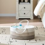 luxury little Diaper Caddy Organizer, Large Cotton Rope Nursery Baby Basket, Changing Table Organizer for Baby Diaper Storage, Portable Car Organizer Removable Divider (Gradient Brown, Extra Large) - Image 7