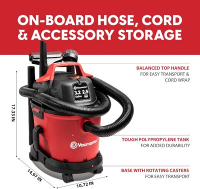 Vacmaster 3.2-Gallon* 2.5 Peak HP Wet/Dry Vacuum – VHB305M 1101 - Image 7