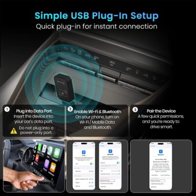 DR VAKU® AUTOELITE 2-in-1 Wireless Car Receiver, Converts Wired Auto Android & CarPlay to Wireless, Bluetooth Connectivity, Only for Cars with OEM Installed Wired Android Auto/CarPlay (Black) - Image 4
