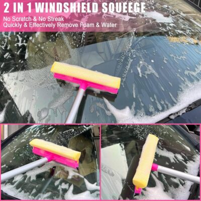 Pink 62" Car Wash Brush with Long Handle,Chenille Microfiber Car Wash Mop Sponge Mitt ,Windshield Window Squeegee,Wheel Brush,Car Detailing Brushes,Car Duster,Towel,Car Cleaning Kit for Cars RV Truck - Image 5