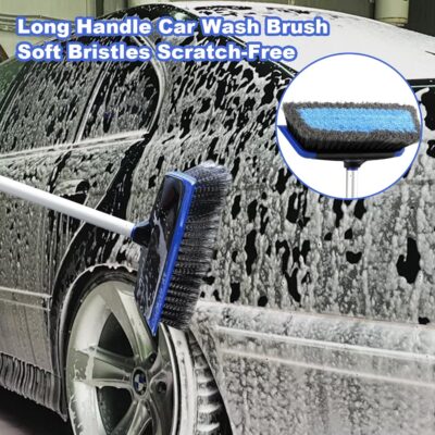 62'' Car Wash Brush with Long Handle, Scratch-Free Car Wash Mop Kit with Car Wash Bucket, Wheel Tire Brush, Wash Mitt Towel, Windshield Squeegee, Car Cleaning Brush Kit for Cars RV Truck Boat - Image 2