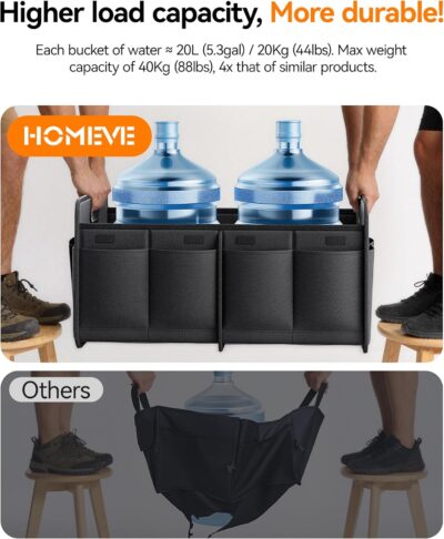 Homeve Trunk Organizer, Car Storage, Reinforced Handles, Collapsible Multi-Compartment, Foldable, Waterproof, Sturdy, 600D Oxford Polyester For Car, SUV, Mini-Van, Black, 2 Compart - Image 6