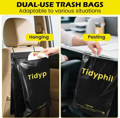 50 PCS Disposable Car Trash Bags Hanging, Leak-proof, Odor Seal. 2 Gallon Car Garbage Bags, Big Capacity. Independent of Car Trash Can, Easy Stick-On Car trash Bin for Car, SUV, Truck, Stroller. Black - Image 4