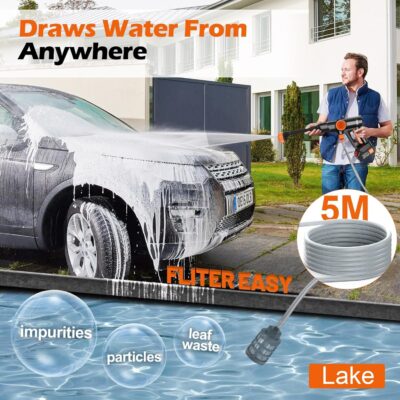 Cordless Washer Electric Battery Powered, Portable Car Washer Handheld with 6-in-1 Nozzle,17FT Drain Hose,Power Cleaner for Patio Floor Fence Deck Indoor - Image 5