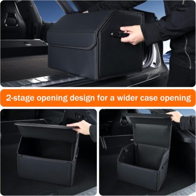 Trunk Organizer,car organizers and storage,black Leather Storage Box with lid,Fiberboard,Collapsible,15''L x 13''W x 12.4''H,2K inches³(size A) - Image 6