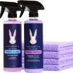 Bunny Buffer Bundle, Waterless SiO2 Ceramic Car Wash & Protect Kit with Auto Body Clean and Protect Spray, Glass Cleaner, & 4 Microfiber Towels, Spray and Wipe Car Detailing Kit, 6 Piece Set