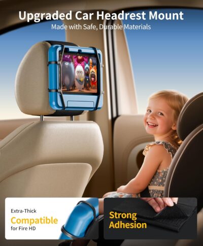 FANGOR Car Headrest Mount Holder, Tablet Holder for Kids in Back Seats, Anti-Slip Strap and Holding Net,Angle-Adjustable/Fits All 7 Inch to 12.9 Inch Tablets - Image 2