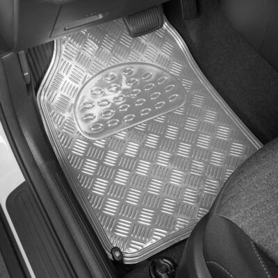 BDK Metallic Chrome Car Floor Mats All Weather Versatile Fit Automotive Floor Mats for Cars SUVs, Floor Mat for Trucks, Car Mats Full Set Front & Rear, Non-Slip Shiny Durable Heavy Duty - Silver - Image 3